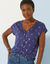 T-shirt col V boutonné imprimé cerises dorées (marine / doré)