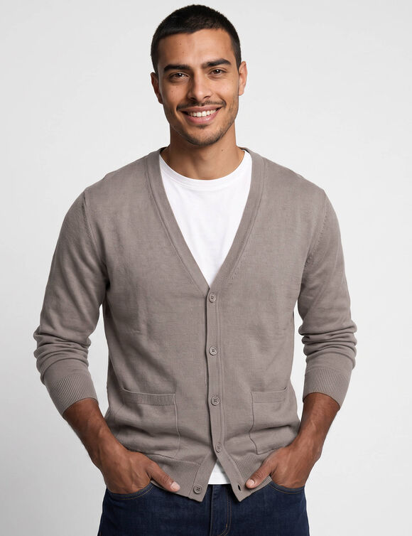 Gilet boutonn&eacute; manches longues (taupe clair)