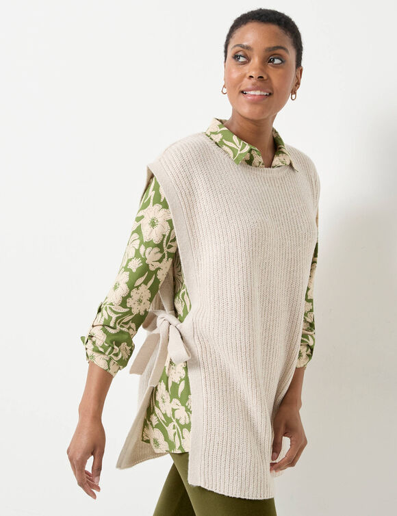 Pull tunique sans manches, maille anglaise toucher doux (beige chiné)