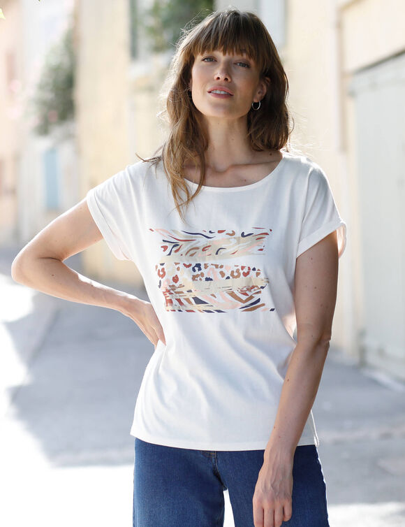T-shirt imprimé peau de bête (écru / caramel)