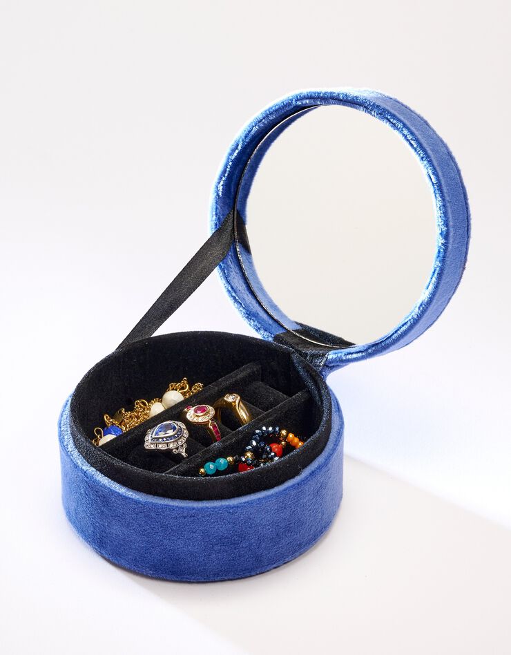 Boîte à bijoux ronde, effet velours (bleu)