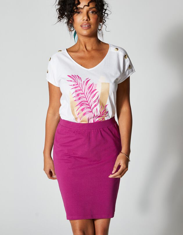 Jupe coupe droite unie, maille stretch (rose indien)