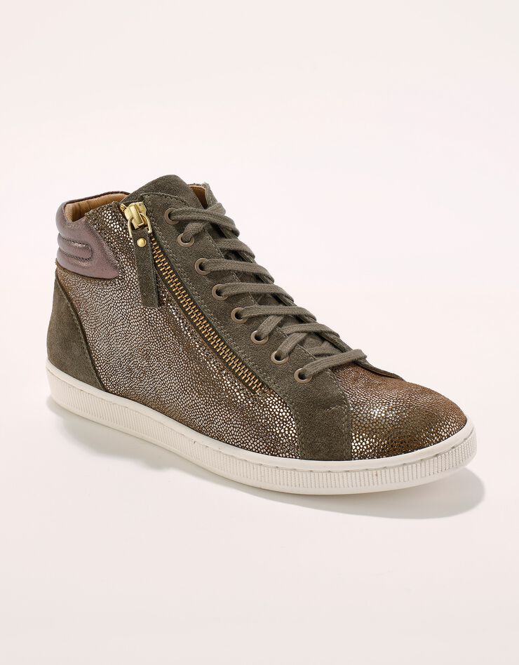 Basket montantes zippées en cuir souple effet irisé - taupe  (taupe)