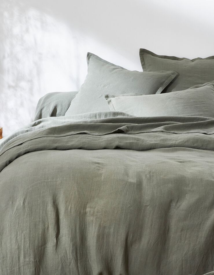 Linge de lit uni lin lavé (vert)