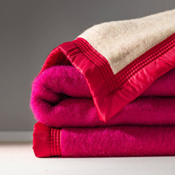 Couverture bicolore pure laine 600 g/m² (rose pivoine)