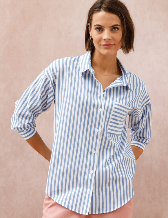 Chemise ample ray&eacute;e (blanc / bleu)
