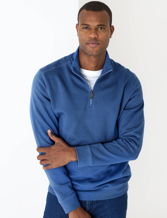 Sweat molleton col camionneur zipp&eacute; (bleu)