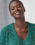 Pull col V volume loose, maille anglaise moulin&eacute;e (vert / multicolore)