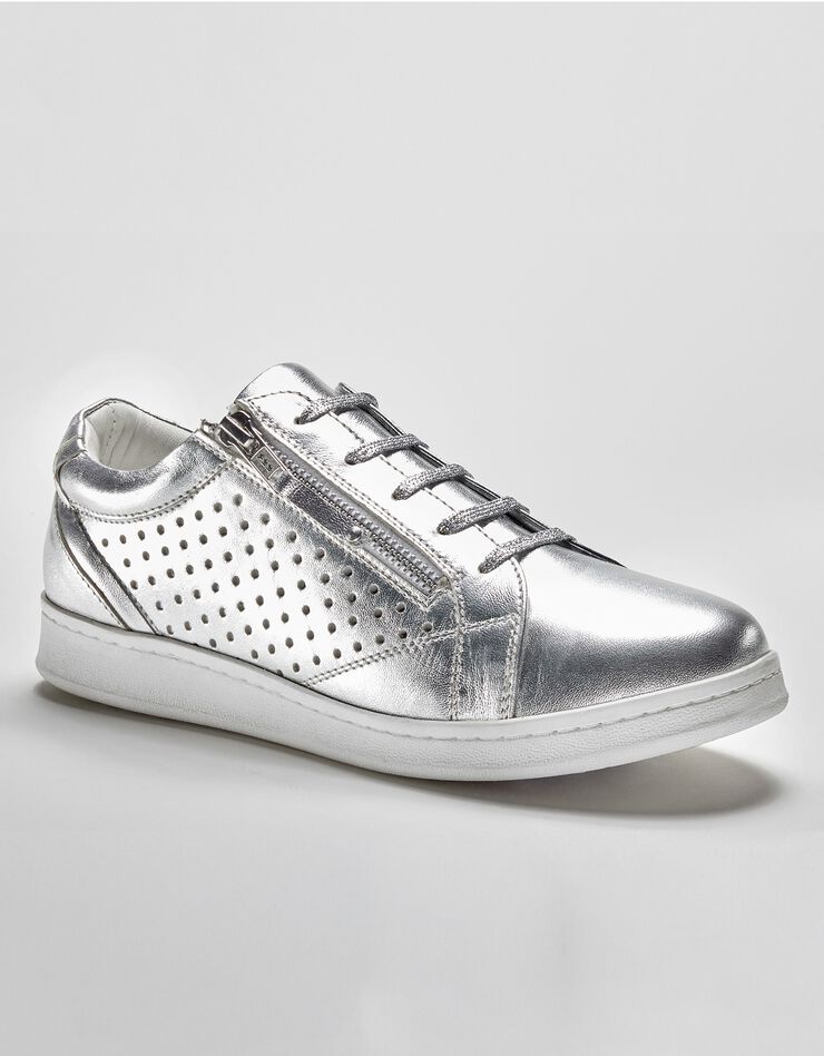Tennis zippée en cuir perforé (argenté)