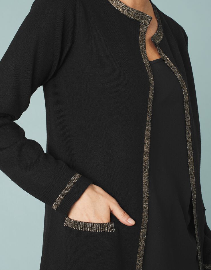 Gilet long toucher cachemire détails brillants (noir) Gilet long toucher cachemire détails brillants (noir)