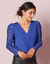Blouse décolleté festonné dos, manches dentelle (bleu roy)