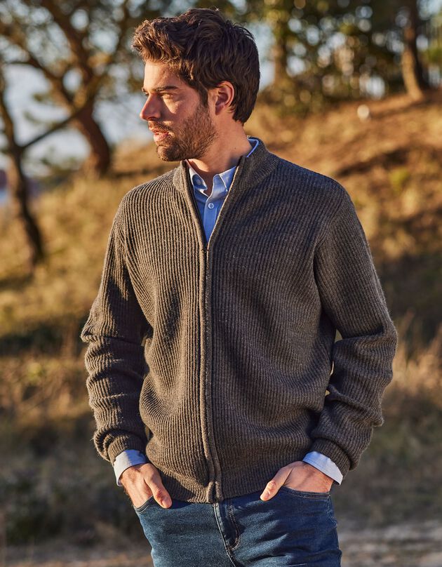 Gilet zippé côte anglaise 30% laine (gris anthracite)