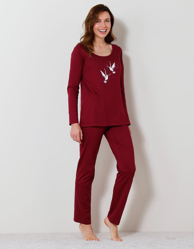 Pyjama manches longues coton imprimé « oiseaux » (cerise)