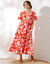 Robe longue imprimée coton, détails jour échelle (orange / écru)