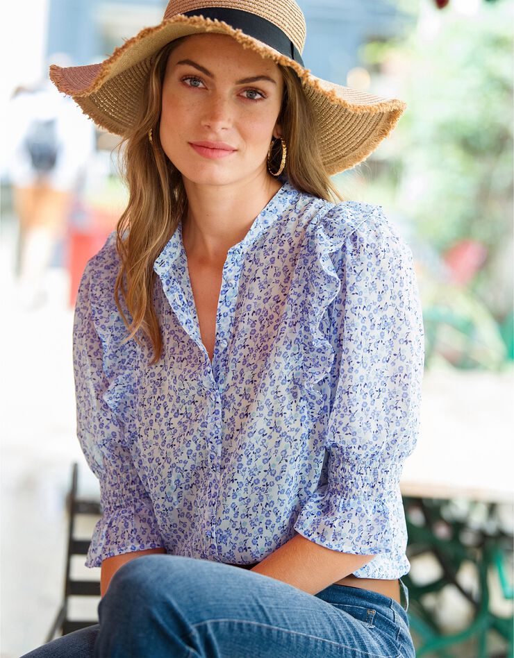 Blouse volantée manches coudes (bleu) Blouse volantée manches coudes (bleu)