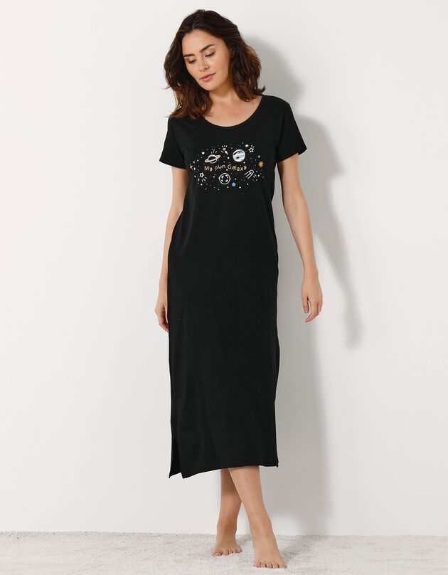 Chemise de nuit longue manches courtes motif «galaxie» (noir)