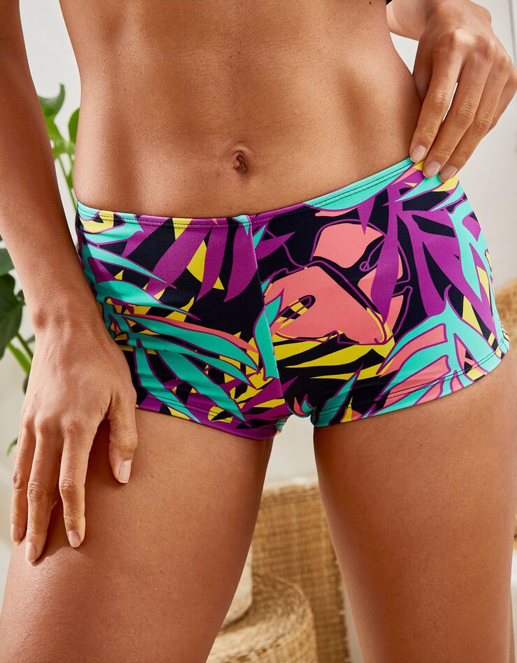 Boxer de bain imprimé tropical Paliki - ventre plat (noir / violine) Boxer de bain imprimé tropical Paliki - ventre plat (noir / violine)