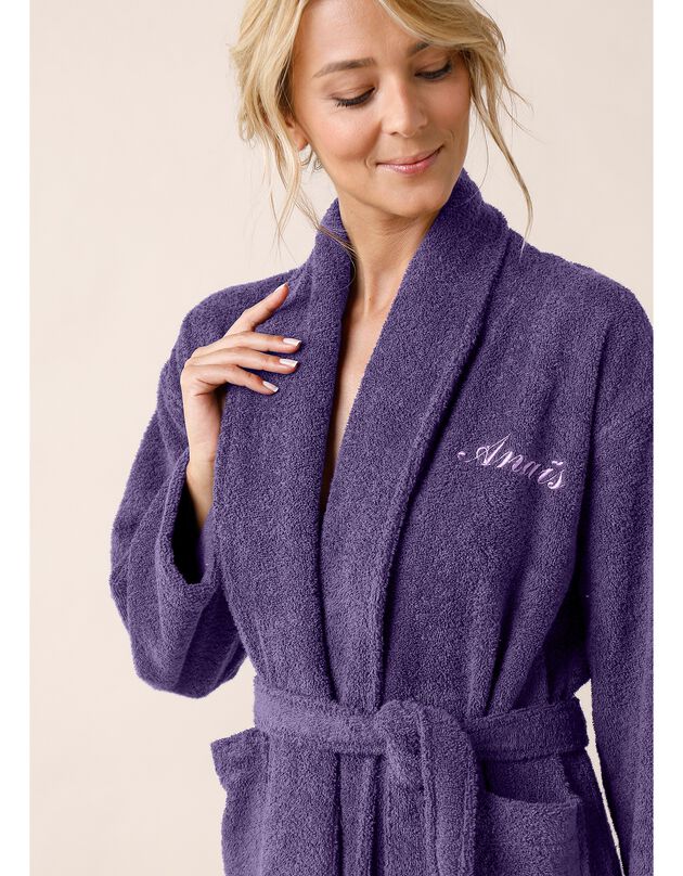 Peignoir mixte adulte éponge bouclette col châle personnalisable (aubergine) Peignoir mixte adulte éponge bouclette col châle personnalisable (aubergine)