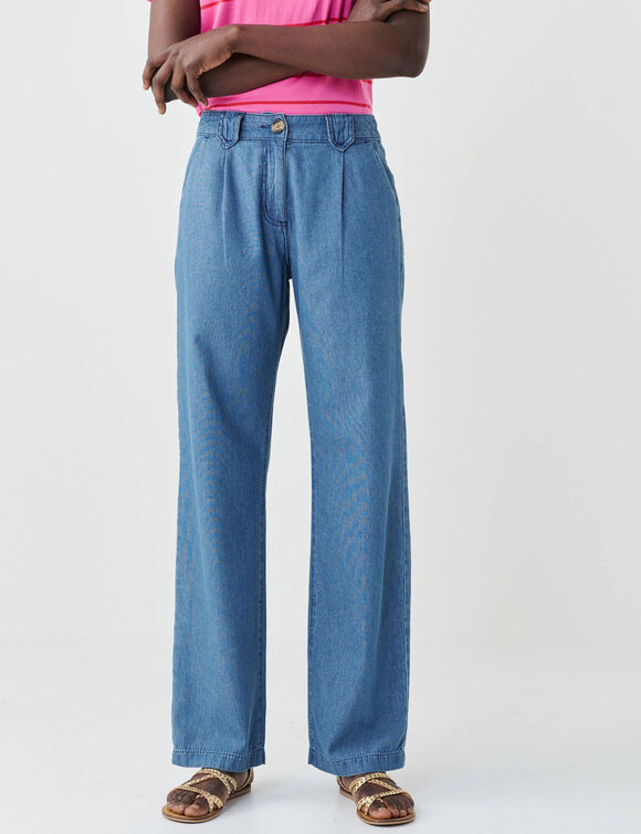 Jean droit large &agrave; pinces (stone washed)