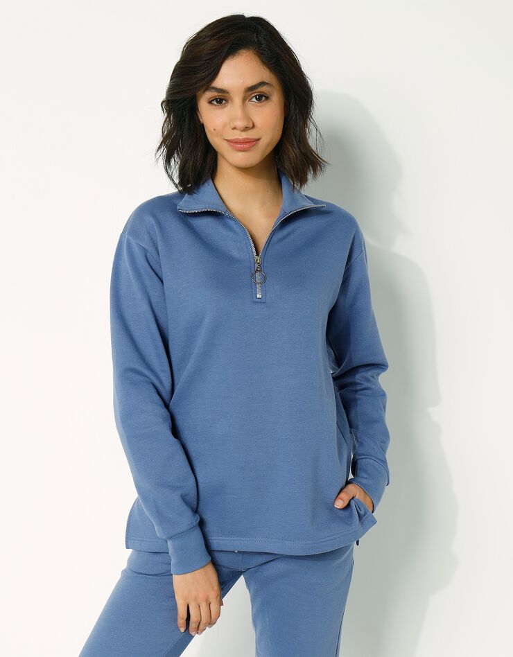 Sweat en molleton col montant zippé (bleu grisé) Sweat en molleton col montant zippé (bleu grisé)