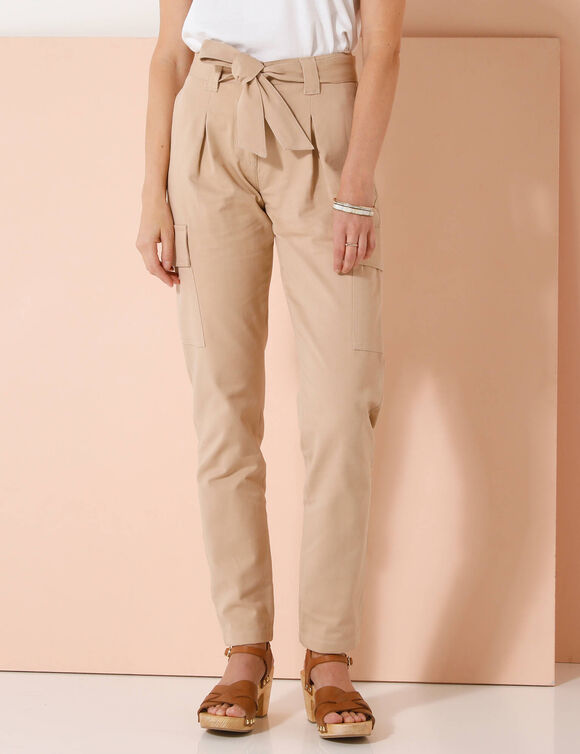 Pantalon cargo coupe chino, taille haute (beige)