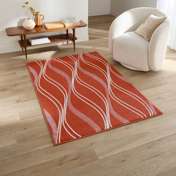 Tapis d&eacute;coratif motif vagues (terracotta)