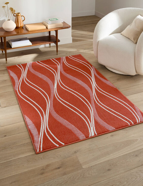 Tapis d&eacute;coratif motif vagues (terracotta)