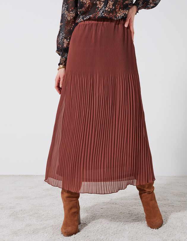 Jupe grande stature voile plissé uni, polyester recyclé(1) (caramel)