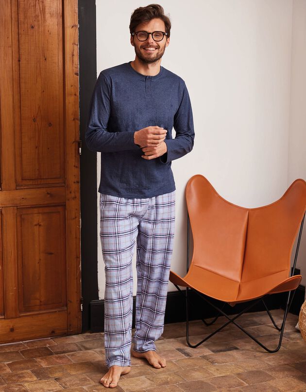 Pyjama haut jersey pantalon flanelle (bleu)