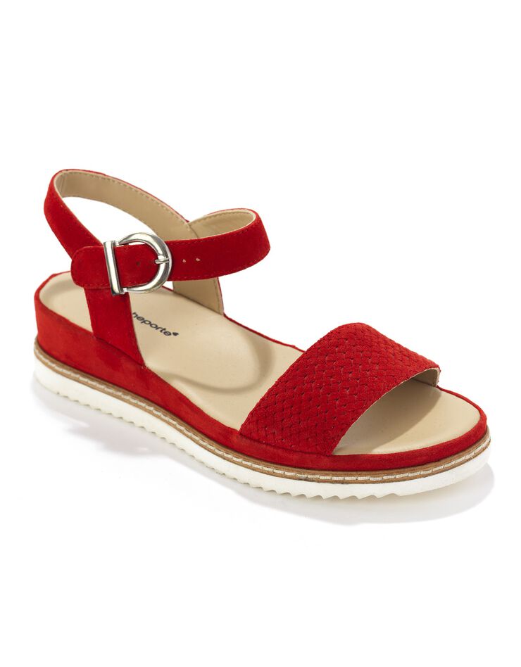 Sandales compensées crantées en croûte de cuir  (rouge)