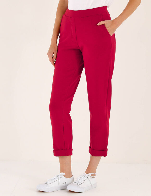 Pantalon 7/8&egrave;me &agrave; revers, en maille confort (framboise)
