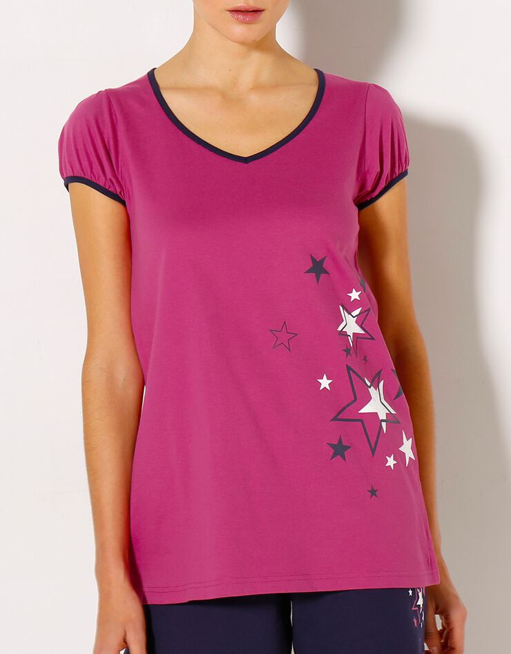 Tee-shirt manches courtes uni + étoiles - jersey coton (fuchsia)