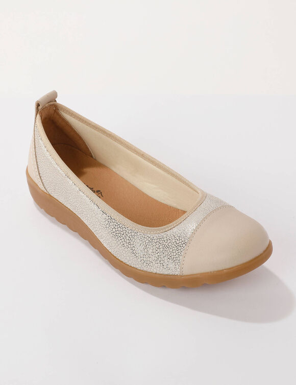 Ballerines en cuir largeur confort, avec empi&egrave;cements extensibles (beige)