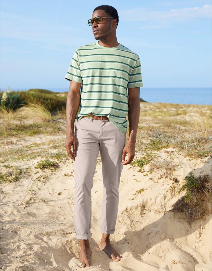 Tee-shirt rayé col rond poche poitrine (vert) Tee-shirt rayé col rond poche poitrine (vert)