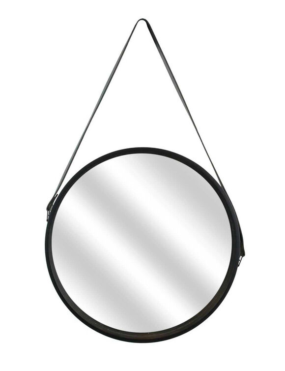 Miroir mural rond type barbier avec anse (noir)