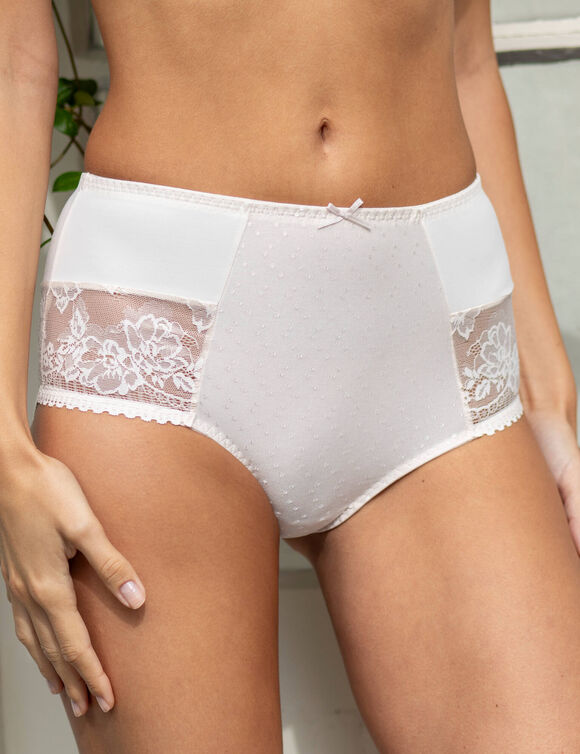 Culotte forme maxi taille haute dentelle stretch et microfibre Orotelli  - lot de 2 (ivoire)