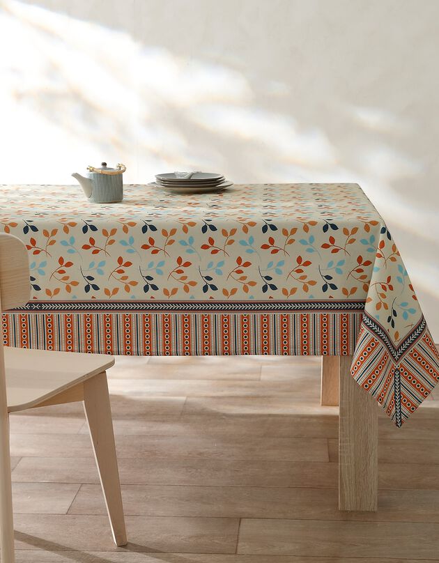 Nappe fabriquée en France, motif fleuri Indian fond beige - coton biologique(1) (beige)