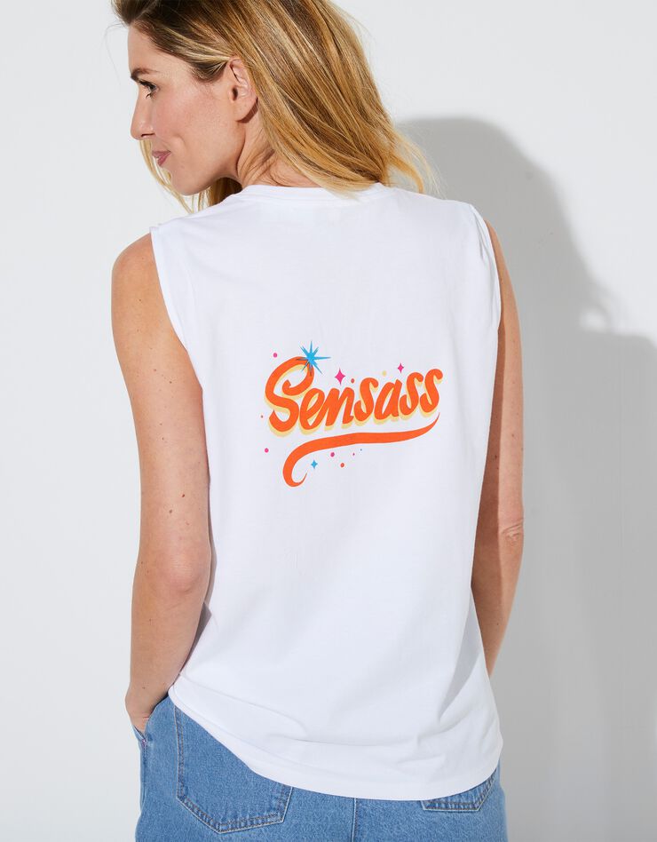 Tee-shirt sans manches imprimé femme collection Lulu la Nantaise (blanc) Tee-shirt sans manches imprimé femme collection Lulu la Nantaise (blanc)