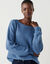 Pull col bateau &agrave; manches blousantes, maille anglaise (bleu denim)