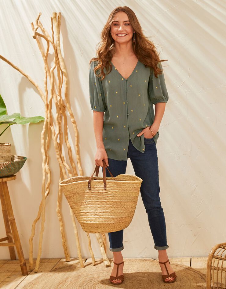 Blouse imprimé doré, crépon (kaki / doré) Blouse imprimé doré, crépon (kaki / doré)