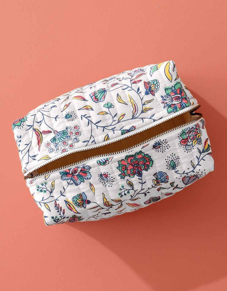Trousse de toilette zippée matelassée, imprimé floral Indian Summer (écru / bleu)