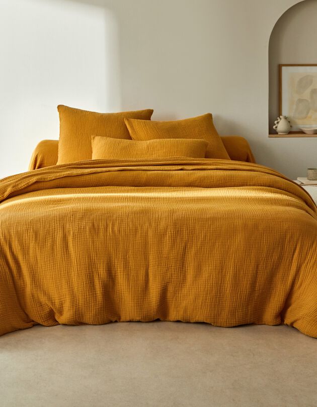 Linge de lit uni en triple gaze de coton (miel)