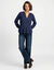 Blouse unie &agrave; basque volant&eacute;e, manches longues amples (bleu encre)