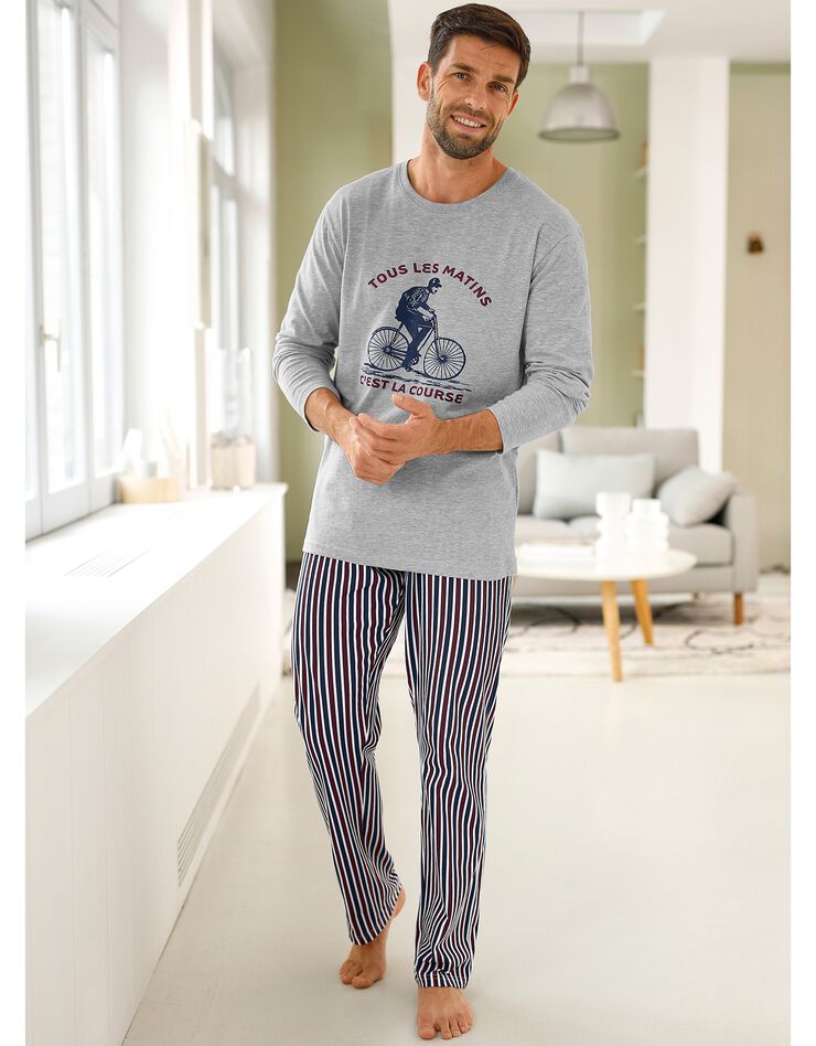 Pyjama motif cycliste message manches longues (gris chiné / bordeaux) Pyjama motif cycliste message manches longues (gris chiné / bordeaux)