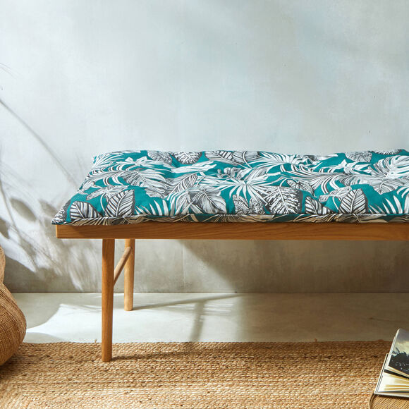 Long coussin déco coton imprimé tropical (vert)