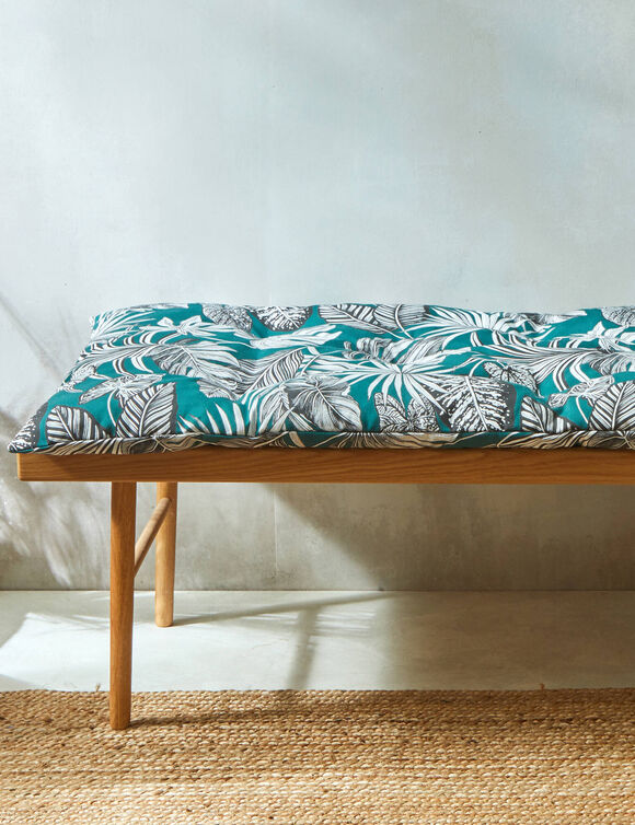 Long coussin déco coton imprimé tropical (vert)