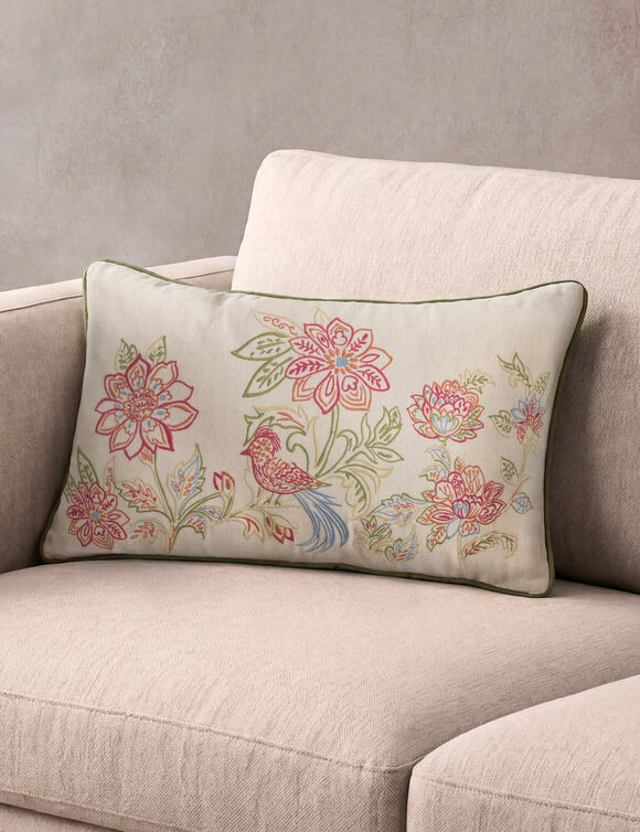 Coussin brod&eacute; floral Jos&eacute;phine (naturel / terracotta)