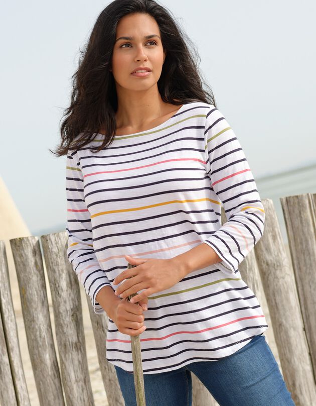 Tee-shirt marinière rayé manches 3/4 (blanc / multicolore)