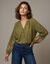 Blouse flanelle, manches 7/8, imprim&eacute; effet broderie (bronze)