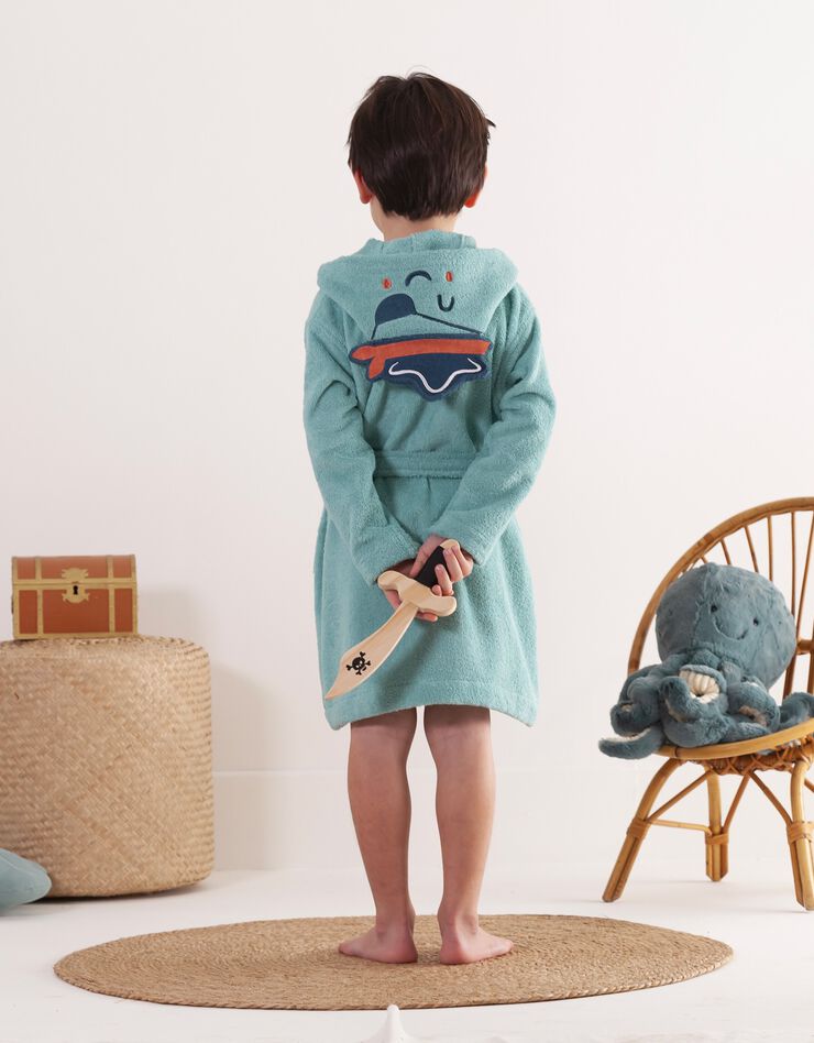 Peignoir de bain enfant pirate éponge coton - 380g/m2 (vert d'eau)